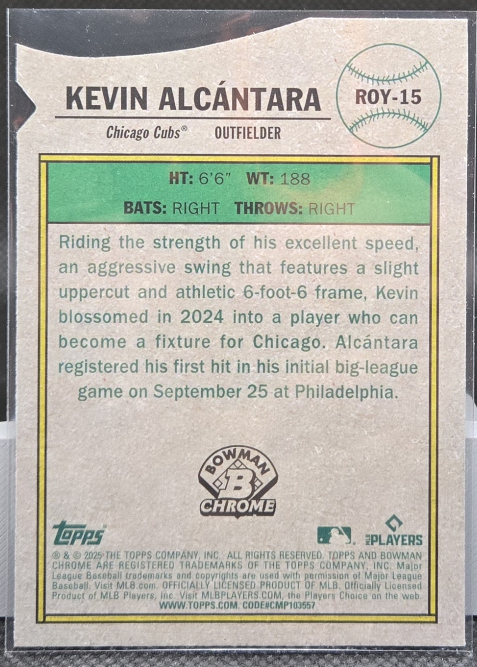 Kevin Alcantara 2025 Bowman Chrome Mojo No ROY-15 - Image 3