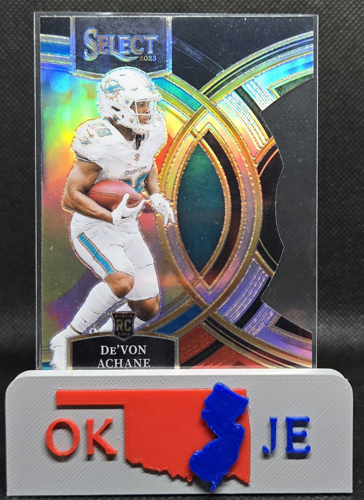 De'Von Achane 2023 Select Premier Black and Red Die Cut Rookie No 176