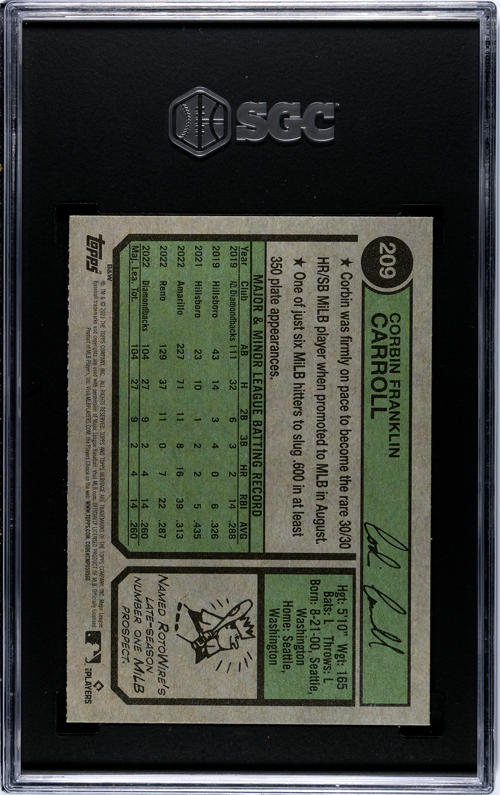 Corbin Carroll 2023 Heritage Black & White Variation Rookie [SGC 10] - Image 2