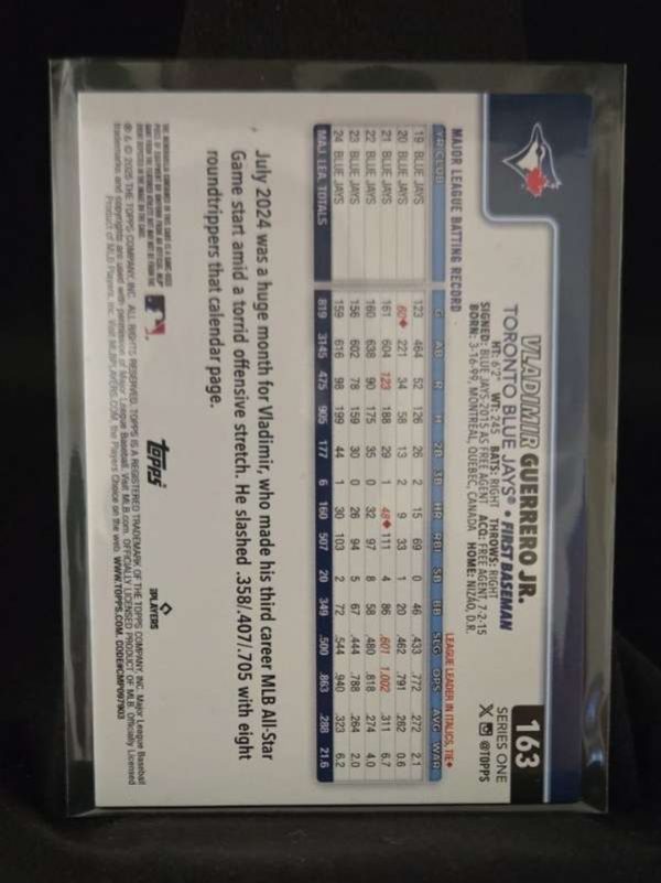 vladimir guerrero jr. #163 2025 topps /50 gold foil bat relic