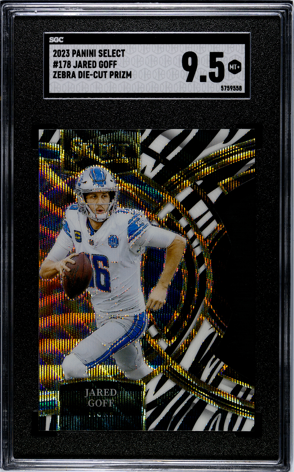 sgc 9.5 jared goff #178 2023 select zebra die cut
