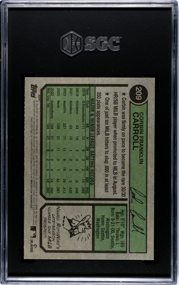 corbin carroll 2023 topps heritage black & white variation rc sgc 10