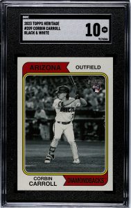 corbin carroll 2023 topps heritage black & white variation rc sgc 10