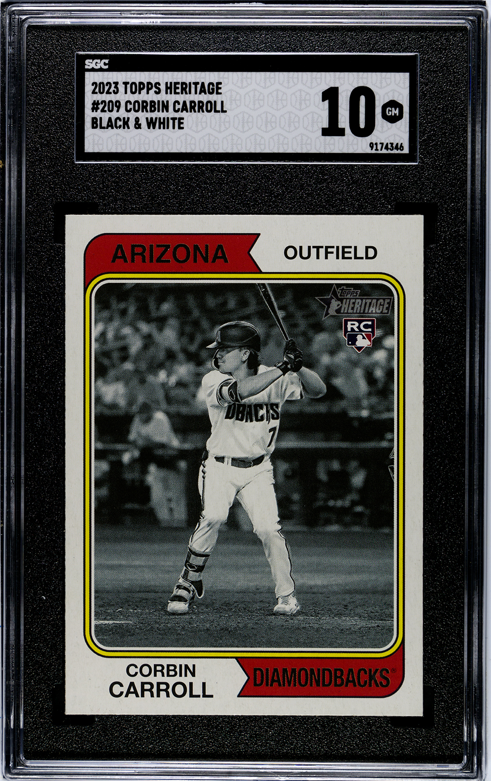 corbin carroll 2023 topps heritage black & white variation rc sgc 10